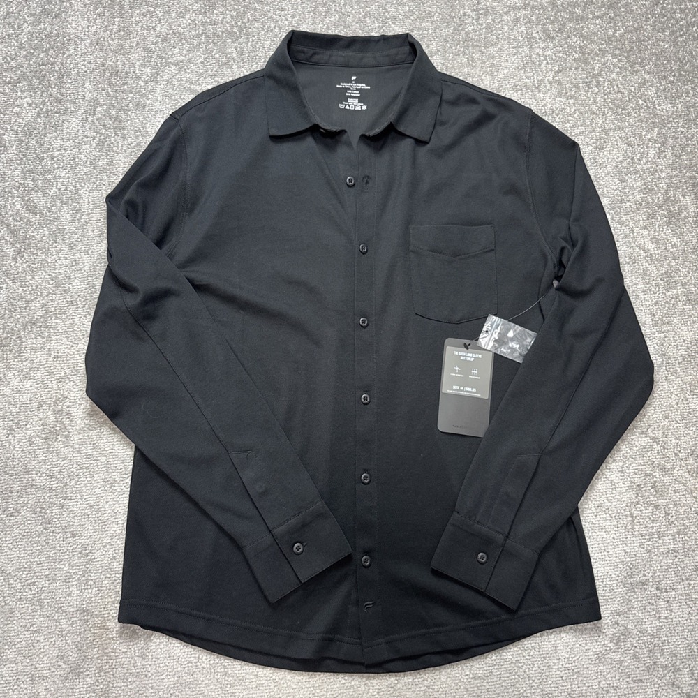 NWT Fabletics Medium Dash Long Sleeve Button Up Black Solid MSRP $89 - Picture 1 of 5